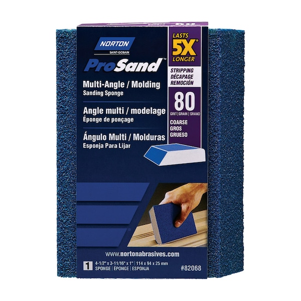 Norton Abrasives Norton ProSand 4.5 in. L X 3.6875 in. W X 1 in. 80 Grit Coarse Multi-Angle Sanding Sponge 07660782068 - main